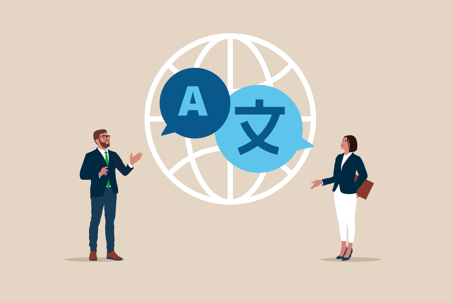 Diverse people and multilingual icon